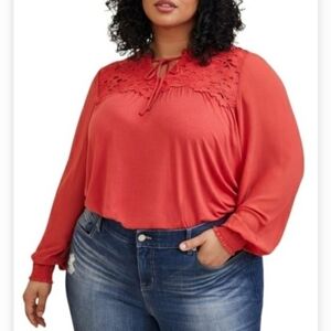 Torrid Chiffon Sleeve Lace Inset Tie Detail Top